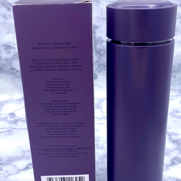 Calvin Klein Fragrances Water Bottle,Purple,Stainless Steel,Boxed,8 x 2 inch-NEW - Picture 2 of 11